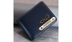 Customized Premium Quality Men's Wallet With Name & Charm | Blue Color
