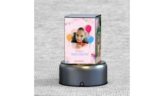 Happy Birthday four side customized color crystal with rotating multi lighting base (Medium & large size)
