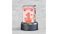 1st Birthday Baby four side customized color crystal with rotating multi lighting base (Medium & large size)