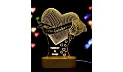 Gondget_3d illusion Heart rose with Wooden Light base with Name customization  | Valentine's day 