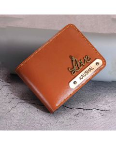 Customized Premium Quality Men's Wallet With Name & Charm | Light Orange
