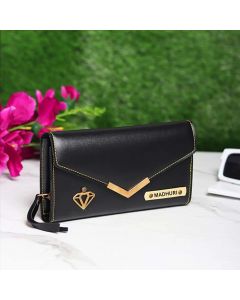 Customized Women's wallet Ladies Clutch With Charm Black Color | Black Color
